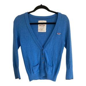 Hollister Women's Blue V-Neck Long Sleeve Cardigan Sweater Size Junior's Large